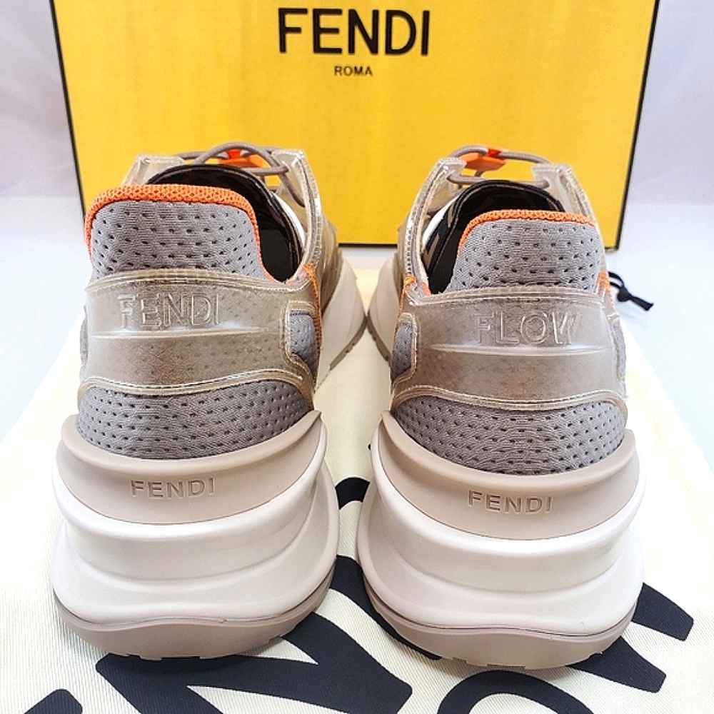 NWT$930 Fendi FLOW Beige Nylon Lowtop Leather Running Sneakers Sz US 12 Fendi 11 - Picture 11 of 16